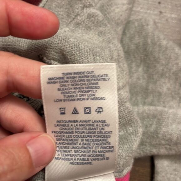 Lands’ End Girls Cropped Gray Pink Cardigan Sweater Dog Glasses Size Medium 5-6 - Picture 5 of 5